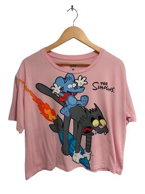 Women’s Pink The Simpsons Itchy and Scratchy Cropped Short Sleeve T-Shirt